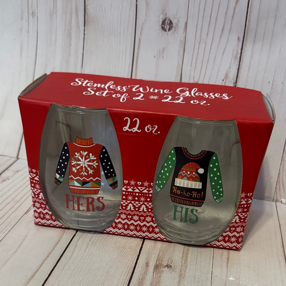Holiday Stemless Wine Glasses Set
